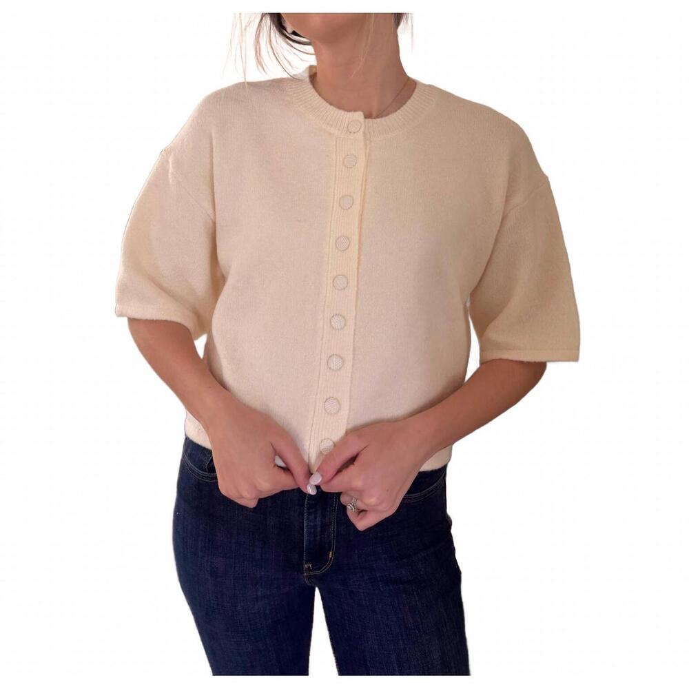 NEW PINCH knit short sleeve button cardigan top in cream